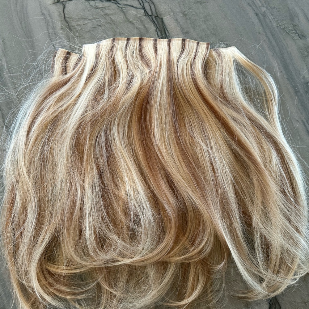 Brand new clip in extensions, only used once.  Carmel Blonde
